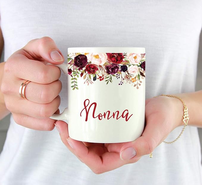 Andaz Press 11oz. Mother's Day Ceramic Coffee Tea Mug Gift, Fall Autumn Marsala Burgundy Flowers Roses Florals, Nonna, 1-Pack, Includes Gift Box, Birthday Christmas Gift Ideas