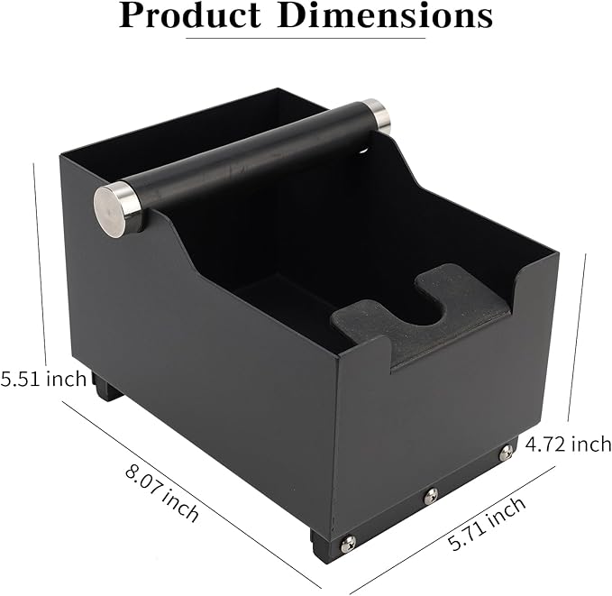 Espresso Knock Box, Stainless Steel Coffee Bag Container, With Steel Bracket And Noise Reducing Rubber Ring (Rectangle L-No base)