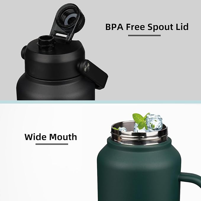 BJPKPK 87oz Insulated Water Bottle with Handle, Large Dishwasher Safe 2/3 Gallon Water Bottle, BPA Free Water Jug, Wide Mouth Metal Water Bottle with Anti-slip Bottom, Keep Cold & Hot,Black