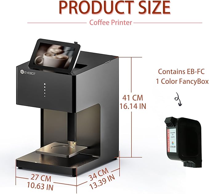 Coffee Latte Art Machine EB-FC1 Food-Grade Coffee Printer Customized Multi-Color Pictures Printing, DIY Personalized Decoration Cake Printer for Cafes Bars, Color FancyBox - Black