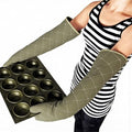 Extra Long 24 Inch Heat Resistant Oven Gloves New Cotton Oven Mitts Kitchen Gloves High Temperature Cooking Tool BBQ Gloves (24" Green, 24 Inch)