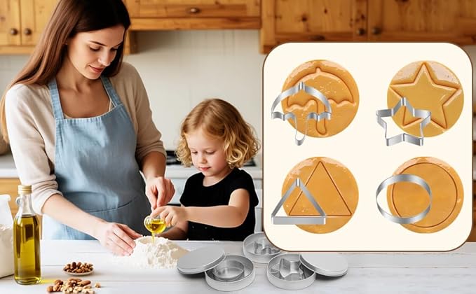 4 Set Korean Dalgona Cookie Kit, Sugar Game Cookie Set with Stainless Steel Round, Star, Umbrella, Triangle Cookie Cutters for DIY Baking & Home Party