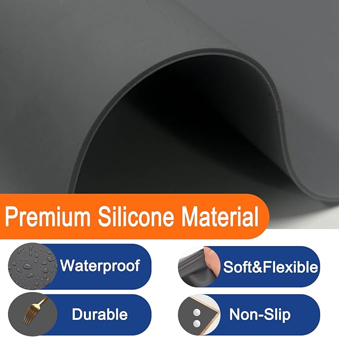 23.62"x15.74"(60cmx40cm) Countertop Protector Mat, Silicone Mats for Kitchen Counter, Cuttable Heat Resistant Mats for Counter, Waterproof Silicone Kitchen Island Protector Mat(2Pack, Dark Gray)