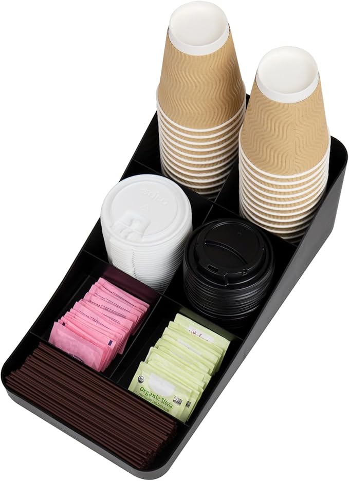 Mind Reader Cup and Condiment Station, Set of 2, Countertop Organizer, Coffee Bar, Kitchen, 7.25" L x 15.5" W x 5.25" H, Black