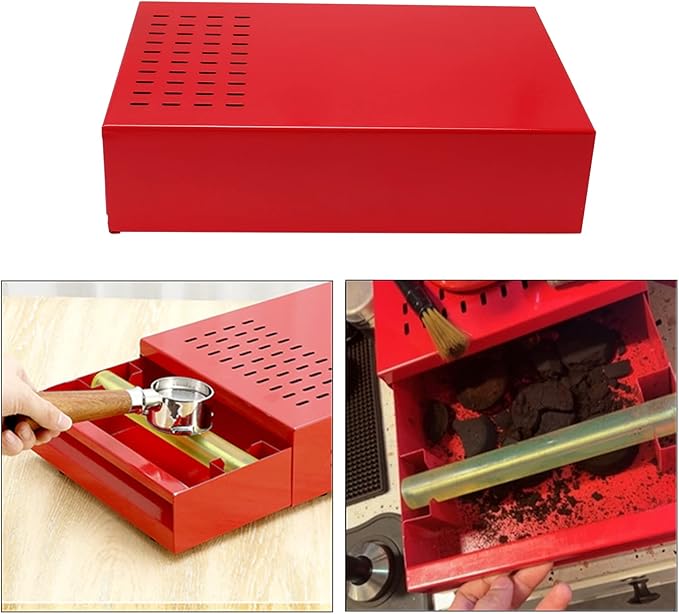 Large Size Espresso Coffee Knock Box Drawer, Stainless Steel Pull-Out Style Coffee Grounds Powder Container Bin for Cafes Restaurant Home Bar, 14.96 x 10.03 x 3.93 inch (Red)