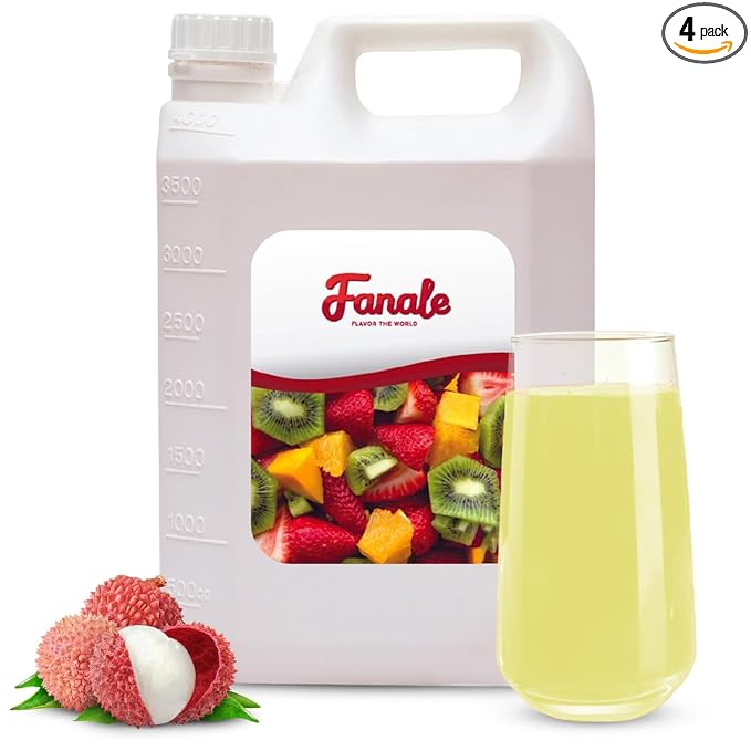 Fanale Premium Flavoring Concentrated Syrup for Bubble Tea 11 lb | Lychee Flavor Syrup | for Boba Tea, Smoothies, Slushes, Desserts | 11lb | Pack of 4 | SRP050