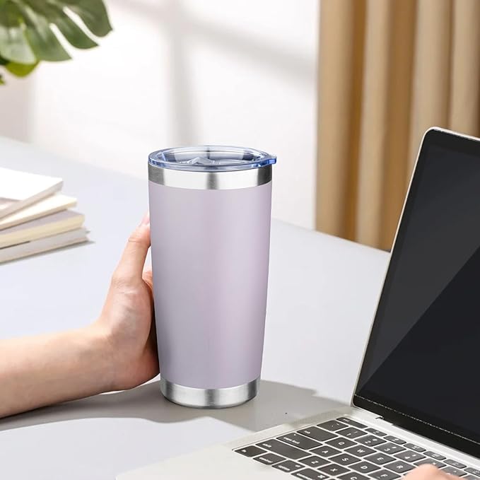20oz Tumbler with Lid Double Wall Vacuum Insulated Travel Coffee Mug Stainless Steel Thermal Cup Powder Coated Sturdy Coffee Tumbler Bulk for Hot and Cold Beverage (Purple,4)