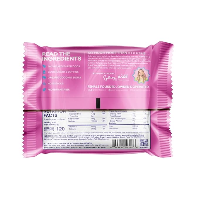 Toto's Sea Salt Chocolate Chip Vegan Cookies: Gluten-Free High-Fiber Cookie with Plant-Based Protein, Superfoods, and Adaptogens - 10X Individually Wrapped Cookies
