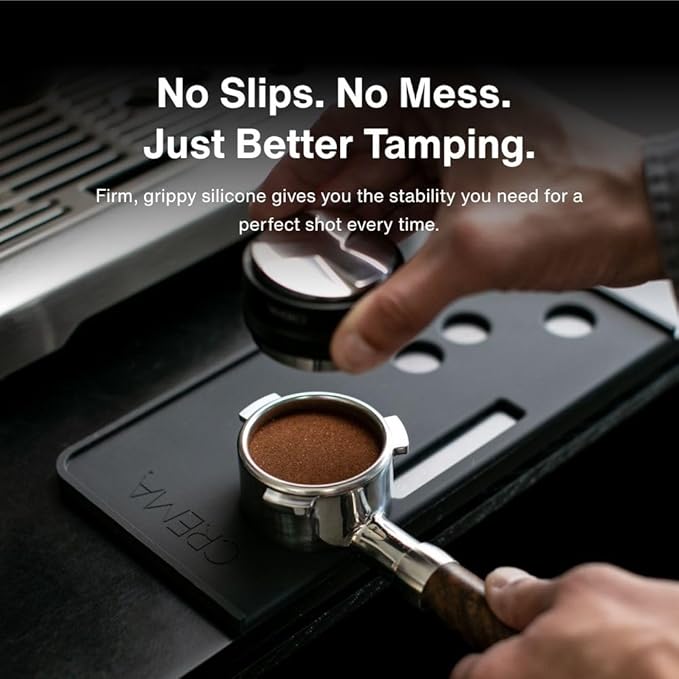 Crema Coffee Products Tamping Mat for Barista Express |Non-Slip Silicone Protection for Countertops & Portafilters|Precision Fit with Drip Tray & Vent Holes|Easy to Clean,Durable Espresso Tamping Pad