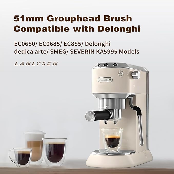 Espresso Coffee Machine Cleaning Brush Wood grain color espresso machine electric cleaning brush 360° Totally enclosed cleaning for 3 EARS 51MM Delonghi Dedica Style Series EC680 and EC685 SMEG ECF01