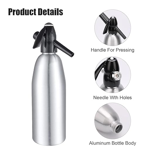 AstraLoom Soda Siphon,1L Portable Nostalgic Seltzer Water Maker Kit, Aluminum Sparkling Water Maker for Carbonated Drinks/Juices/Cocktails, Use 8 gram CO2 Cartridges (Not Included) (Silver)