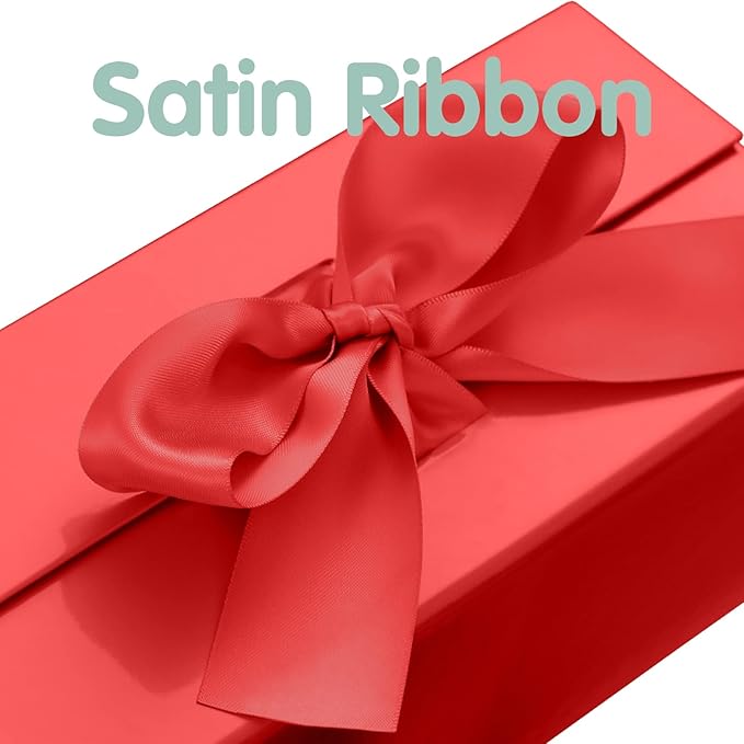 HAPPY POTATO 5 Christmas Gift Boxes with Lids and Ribbon 9x6.5x3.8 Inches, Bridesmaid Proposal Boxes, Red Gift Boxes for Presents (Glossy Red, Pack of 5)