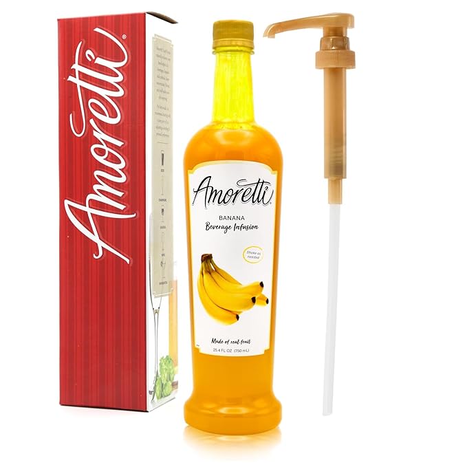 Amoretti - Banana Beverage Infusion, 94 Servings Per Bottle (750 ml) - Drink Mix & Water Enhancer with Pump for Flavoring Cocktails, Waters, Teas, and other Beverages, Preservative Free