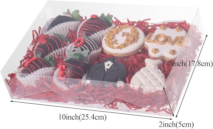 RomanticBaking 50PCS 10x7x2 inches Clear Cookie Boxes Strawberry Boxes Bakery Boxes Macaron Boxes Gift Boxes Treat Boxes for Party Favors