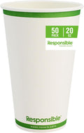 Certified Compostable 20 oz Paper Cups, Cold ＆ Hot Coffee Cups, Disposable Paper Cups, Extra Strength Disposable Cups, Made without PFAS (50 count)