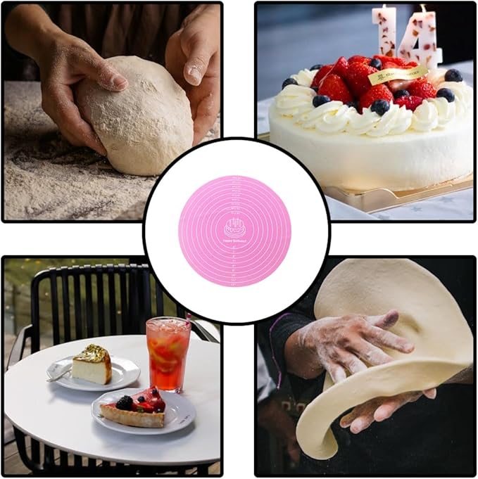 1 Pcs Pink Round Baking Mat, Cake Turntable Mat, Cake Mat Round Silicone Baking Mat, 12 In Cakes Pastry Mat for Cake Turntable Stan