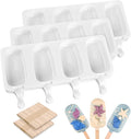Sakolla Small Popsicle Silicone Molds, 4 Cavities Homemade Ice Cream Molds with 100 Wooden Sticks for Ice Pop, Cakesicles, Cake Pop (Set of 3, White)