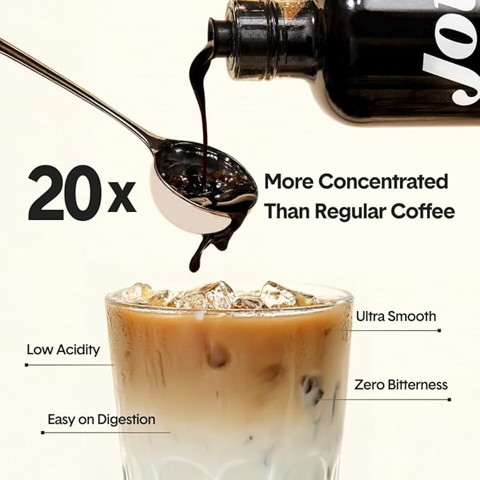 Jot Coffee Concentrate (Dark) High Caffeine Cold Brew Coffee Concentrate Liquid for Iced Coffees, Instant Espresso, Hot or Cold Instant Coffees - Makes 14 Cups, 150mg Caffeine/Tbsp, Sugar Free