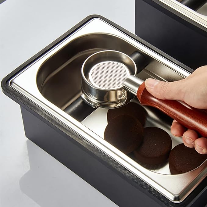 Coffee Knock Box, Stainless Steel Dump Bin Espresso Knock Box for Coffee Grounds with Removable Non-Slip Base Shock-Absorbent for Knocking Portafilter Filter Grinds (S)