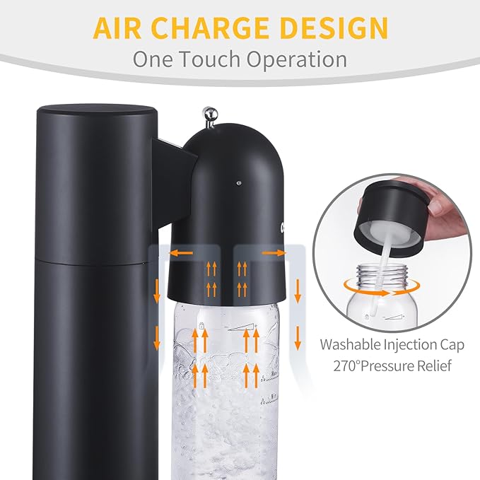 Sparkling Water Machine Soda Maker Beverage Drink Dispenser for Home, Soda Streaming Maker with BPA Free Bottles(1L+0.5L), Seltzer Fizzy Maker Compatible with Screw-in 60L CO2 (NOT Included), Black