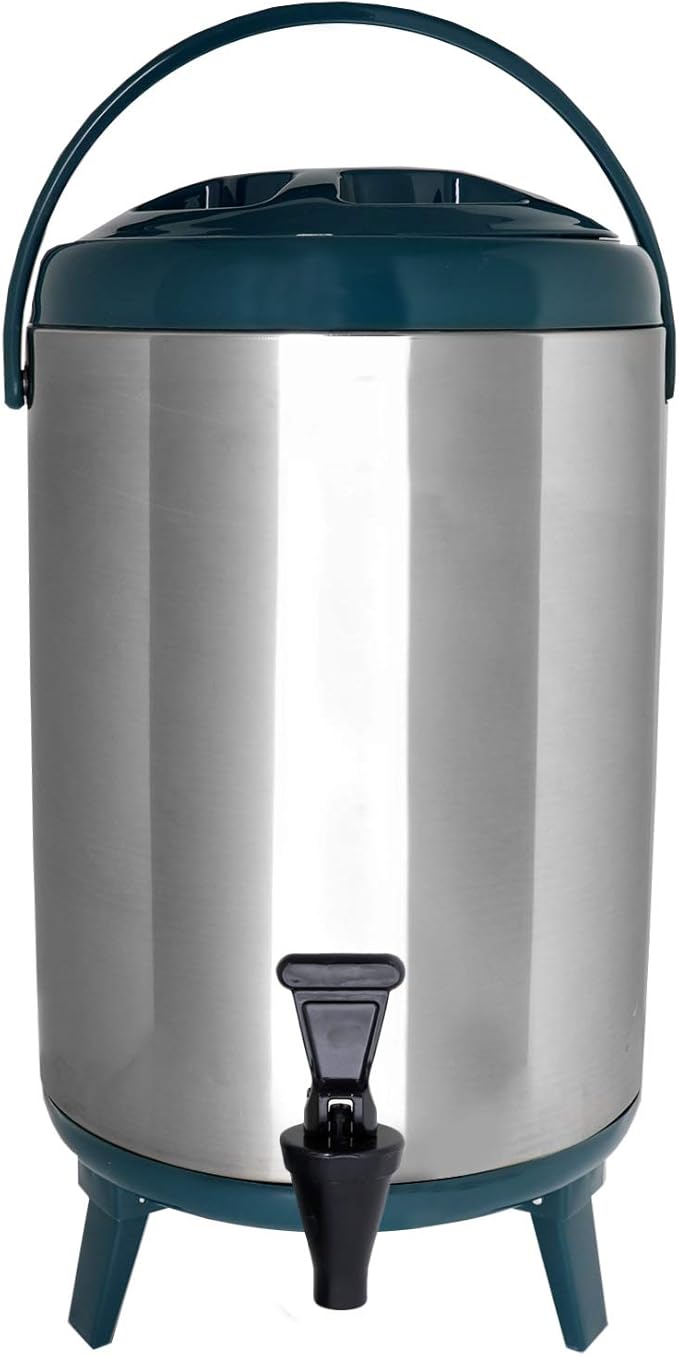 Stainless Steel Insulated Beverage Dispenser – Insulated Thermal Hot and Cold Coffee Carafe – 8 Liter Drink Dispenser with Spigot for Hot Water, Tea & Coffee, Cold Milk, Juice & More TEAL