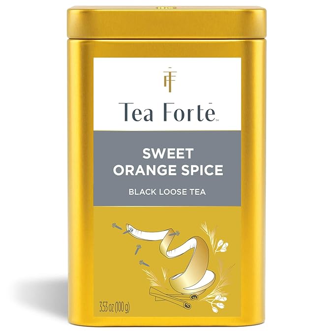 Tea Forte Sweet Orange Spice Premium Loose Leaf Caffeinated Black Tea Blend Canister, Makes 35-50 Cups