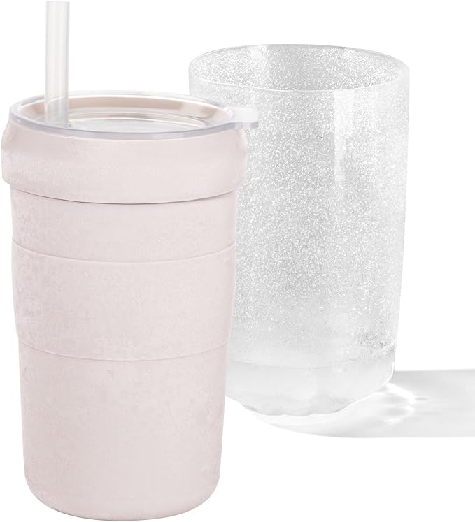 Iced Coffee Tumbler, 45℉ Insulated Beer Mug for Freezer, (Ice-Free) Double-walled Freezable Slushie Cup with Stainless Steel Liner, Travel Coffee Mug Reusable, with Lid and Straw, 16oz (1, White)