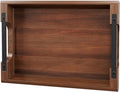 Acacia Wood Serving Tray with Metal Handles, 15x10 Inch Decorative Tray for Coffee Table Ottoman - Rustic Wooden Breakfast & Drink Tray, Farmhouse Centerpiece