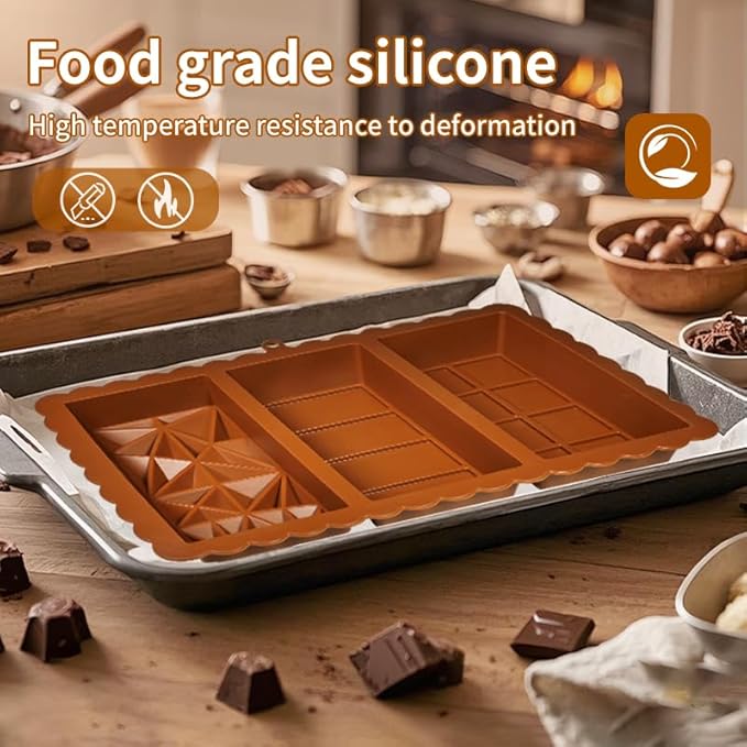 Chocolate Bar Mold - Food Grade Silicone Chocolate Molds, Non-Stick & Easy to Release Deep Mold for Dubai Pistachio Chocolates, Candy, Snacks, Desserts, Resin Art, Dishwasher Safe (2)