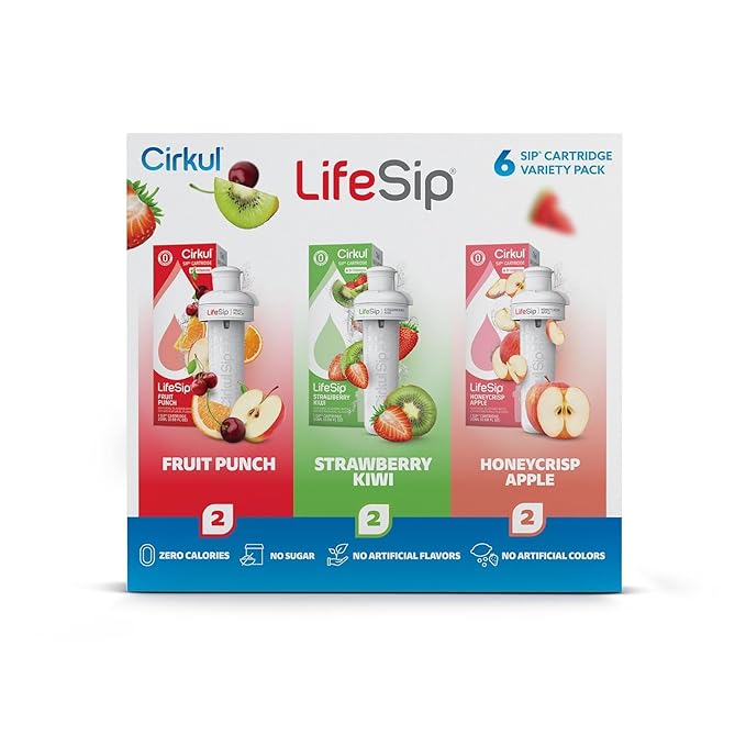 Cirkul LifeSip Flavor Cartridge Variety Pack with B Vitamins, 6-Pack (Fruit Punch, 2 Strawberry Kiwi, 2 Honeycrisp Apple), No Sugar, Zero Calorie Drink Mix