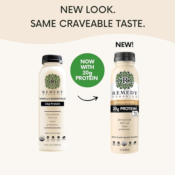 Remedy Organics Vanilla Dream Power 12-Pack | Plant Based MCT Oil Protein Shakes, Ready to Drink | USDA Organic, Vegan, Gluten Free, Dairy Free, Soy Free |12 Vanilla Dream Bottles