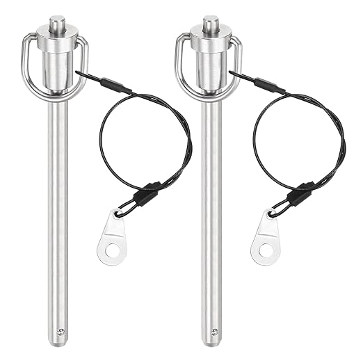 uxcell 2 Pcs Quick Release Pin, 5/16" x 4"(Dia. x L) Push-Button Ball Locking Pin 304 Stainless Steel Ring Handle Locking Pin with Wire for Audio Bimini Top Marine, Silver