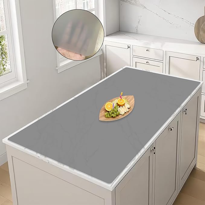 47.2''x23.6''(120cmx60cm) Large Silicone Mat for Kitchen Counter, Non-Slip Heat Resistant Countertop Protector, Waterproof Silicone Craft Mat for Kitchen Island, Translucent Gray