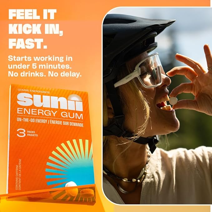 Sunii - Energy Gum - NEW Quick Boost Energy & Focus - 50mg Caffeine Gum -Vitamins B6 & B12, Taurine, Vegan, No Sugar, Zero Calorie, Fresh Mint Taste - Faster than Chews, Drinks, Gels & Pills (24pcs)