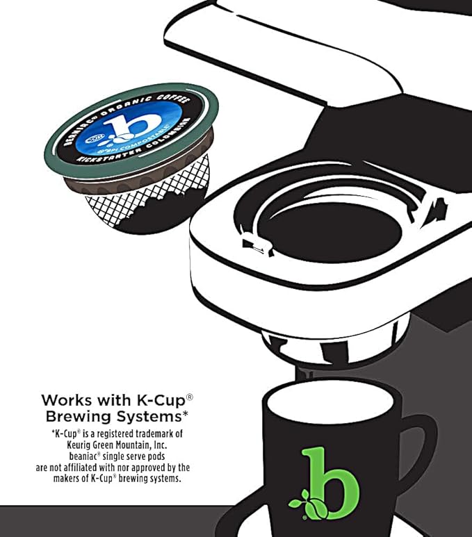 beaniac Organic Kickstarter Colombian, Medium Light Roast, Single Serve Compostable K Cup Coffee Pods, Organic Arabica Coffee, Keurig Brewer Compatible, 30 Count