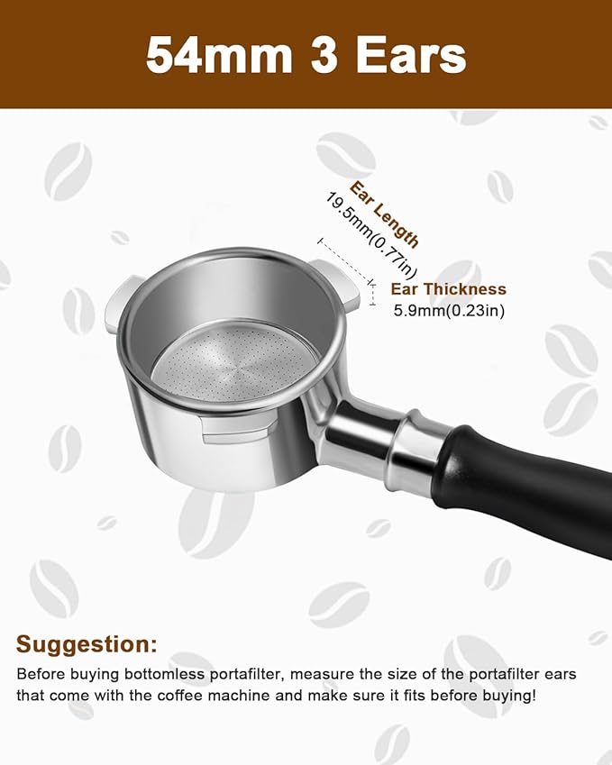 54mm Bottomless Portafilter, 3 Ears Bottomless Naked Portafilter Compatible with Breville/Sage Barista Express BES870/876/878/880/881/450/500/810/840, with Puck Screen and 18g Filter Basket