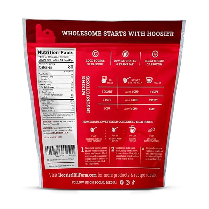 Hoosier Hill Farm Instant Nonfat Dry Milk Powder, 2LB (Pack of 2)