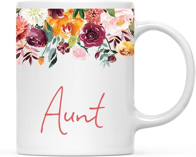 Andaz Press 11oz. Mother's Day Ceramic Coffee Tea Mug Gift, Fall Autumn Burgundy Orange Peach Flowers Roses Florals, Aunt, 1-Pack, Includes Gift Box, Birthday Christmas Gift Ideas
