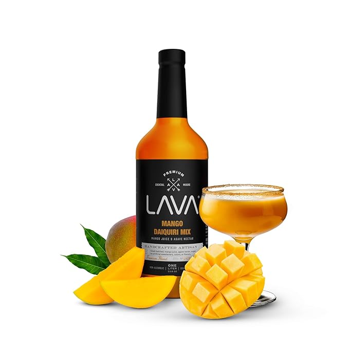 LAVA Premium Mango Daiquiri Mixer, Non-Alcoholic Natural Mango Mix for Cocktails, Smoothies, Margaritas, Daiquiris, Soda, and More. Made with Real Mango Juice, Cane Sugar, Agave Nectar. No Artificial Sweeteners, Flavors, or Colors. Gluten Free, Vegan, ...
