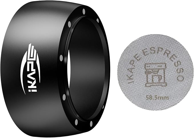 IKAPE Magnetic Dosing Funnel Set, 58MM Espresso Dosing Ring & Puck Screen Kit Compatible with 58MM Bottomless Portafilter - with 10 Small Magnet (Black)
