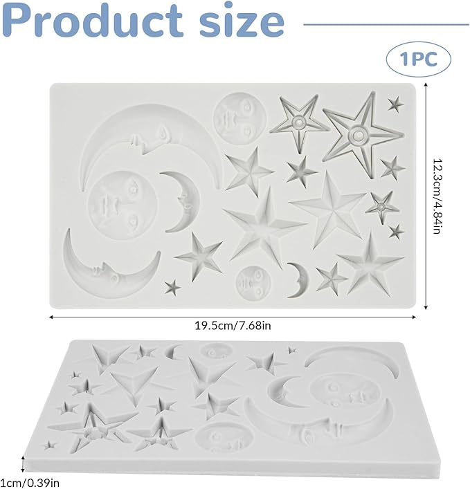 1 Pcs Star,Moon and Sun Silicone Mold for Chocolate, Fondant, Cake Decor and Epoxy DIY