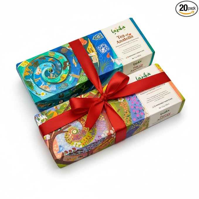 Lazika Tea Variety Pack with Lovely Presentation Box Pack of 2, Black, Green and Herbal Tea Sampler Gift Set, 10+10 Counts, Premium Collection with Pyramid Infuser Bag