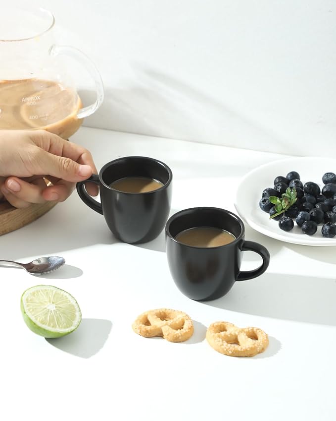 Hasense Ceramic 3 OZ Espresso Cups, Porcelain Espresso Demitasse Cups Set of 4 for Double shot, Lungo and Ristretto, Tiny Italian Expresso Shot Coffee Mugs for Home and Office, Black