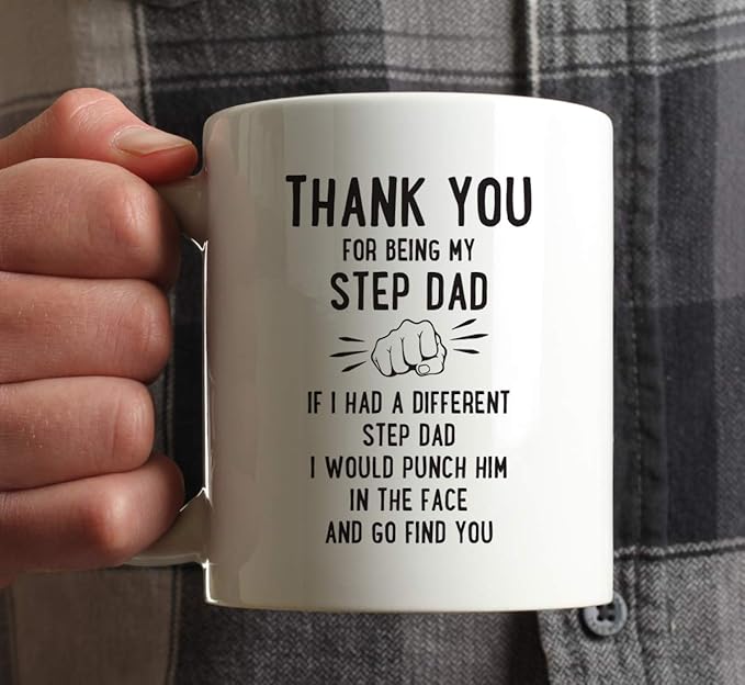Andaz Press Funny Family 11oz. Coffee Mug Gift, Thank You For Being My Step Dad, Punch in Face, 1-Pack, Christmas Birthday Drinking Cup Present Ideas