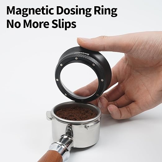 54mm Magnetic Espresso Dosing Funnel, Aluminum Coffee Ring with 8 Magnets, 25mm Height, Black