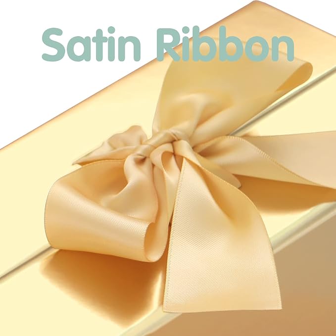 HAPPY POTATO 5 Christmas Gift Boxes with Ribbon 9x6.5x3.8 Inches, Gold Gift Boxes with Lids, Collapsible Boxes, Magnetic Closure Boxes for all occasion (Glossy Gold, Pack of 5)