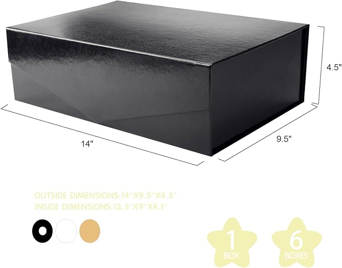 Large Black Collapsible Gift Box with Magnetic Closure Lid 13.5x9x4.1 Inches, Groomsman Proposal Box, Rectangle Present Box (Glossy Black, 1 Pack)
