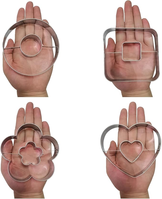 Large Size Donut Design Cookie Cutters Set of 4 pcs, Stainless Steel 4 Shapes Cream-filled Doughnut Fondant Cutter Molds Baking DIY (Round + Square + Heart + Flower)