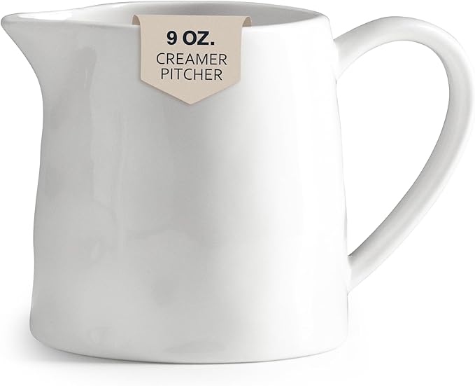 Creamer 9 OZ Creamer Pitcher, White Creamer with Handle, Porcelain Small Milk Pitcher, Coffee Farmhouse Kitchen Accessory
