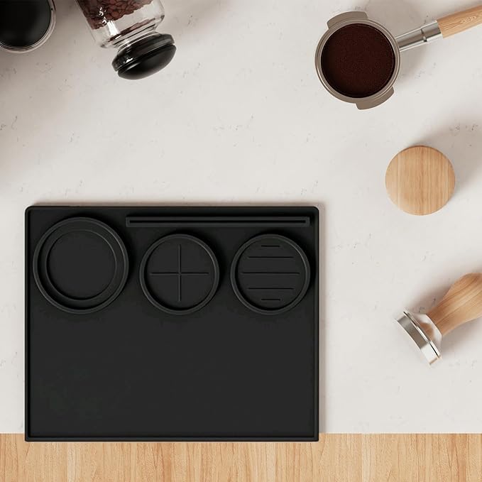 Espresso Tamping Mat, Coffee Tamper Mat, Espresso Mat for Counter, Silicone Tamper Mat, Food-grade, Non-Slip, Waterproof, Heat Resistant (Black, 25x20x2cm)